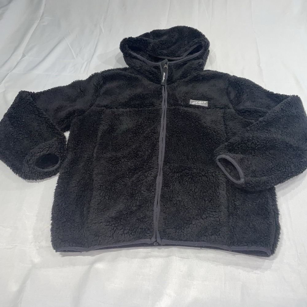 Eddie Bauer Kids Black Sherpa Fleece Full Zip Hoodie Jacket Size M 10/12